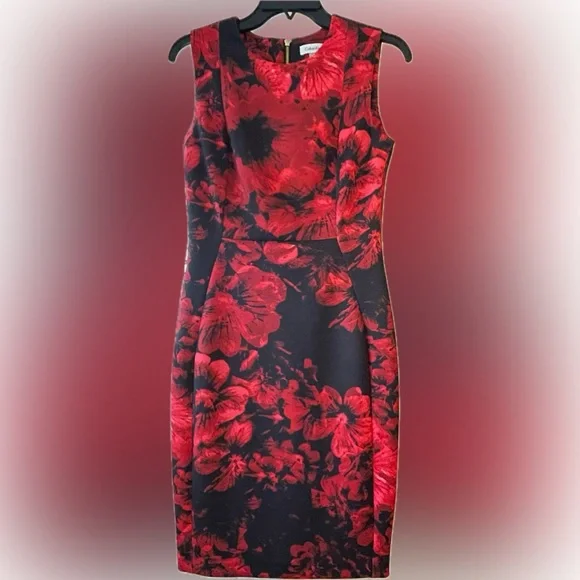 calvin klein red scuba dress Calvin Klein Scuba Crepe Square Neck A-Line Dress Women's Dress Ginger : 10